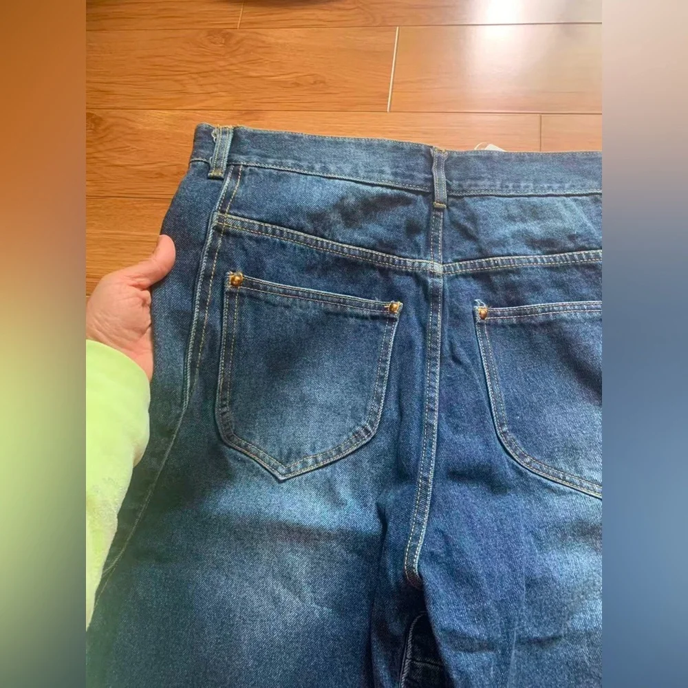 Men Trendy Wide Leg Wave‎ Design Jeans Influencer & Celebrity Inspired High Rise